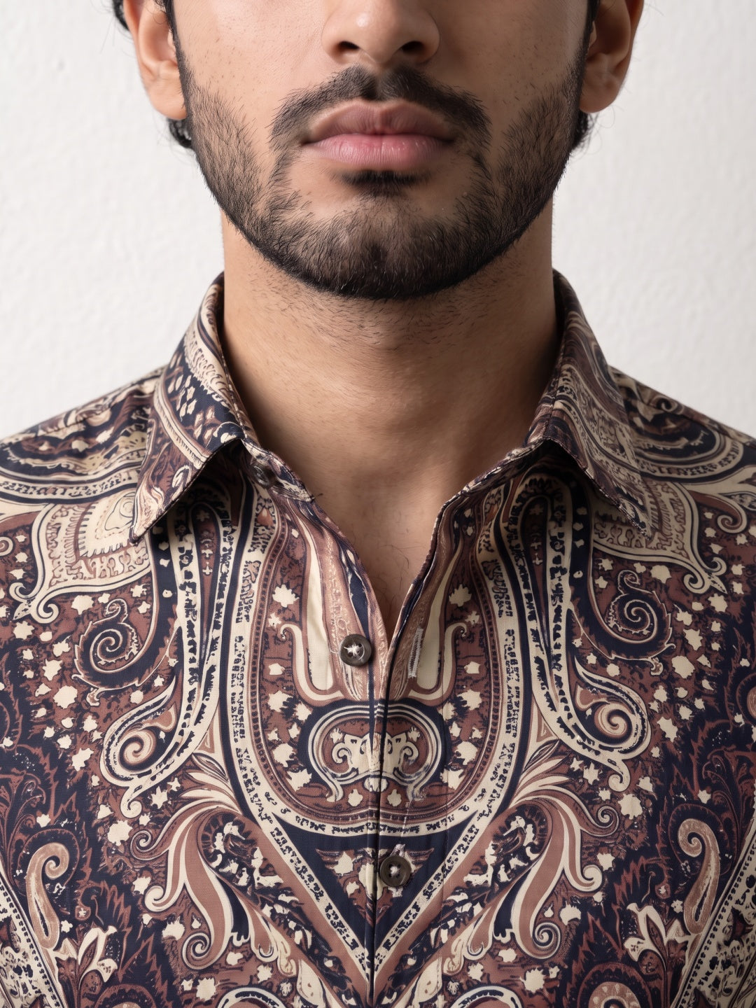 Multicolour Baroque Paisley Printed Tencel Slim Fit Shirt