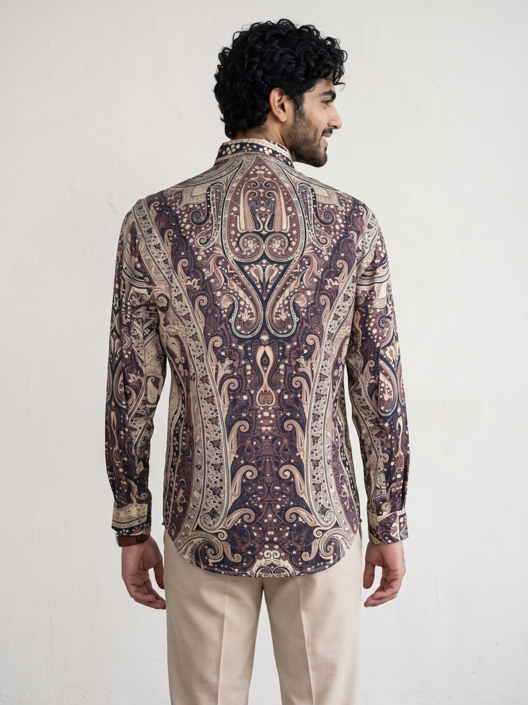 Multicolour Baroque Paisley Printed Tencel Slim Fit Shirt