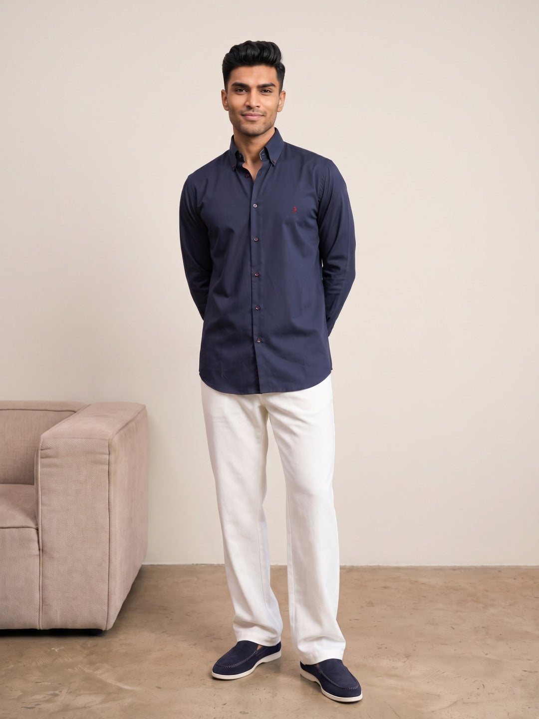 Navy Blue Cotton Slim Fit Shirt