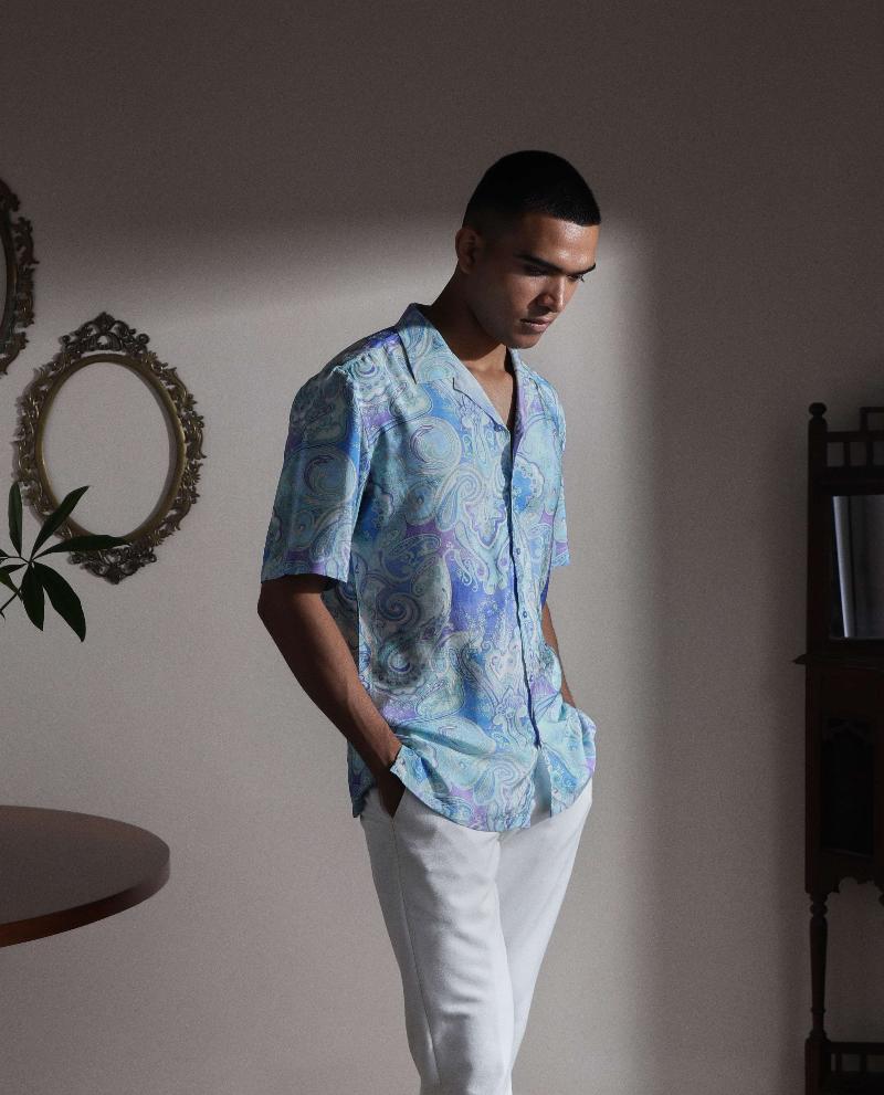 Aqua Tencel Print Premium Mens Cotton Shirt