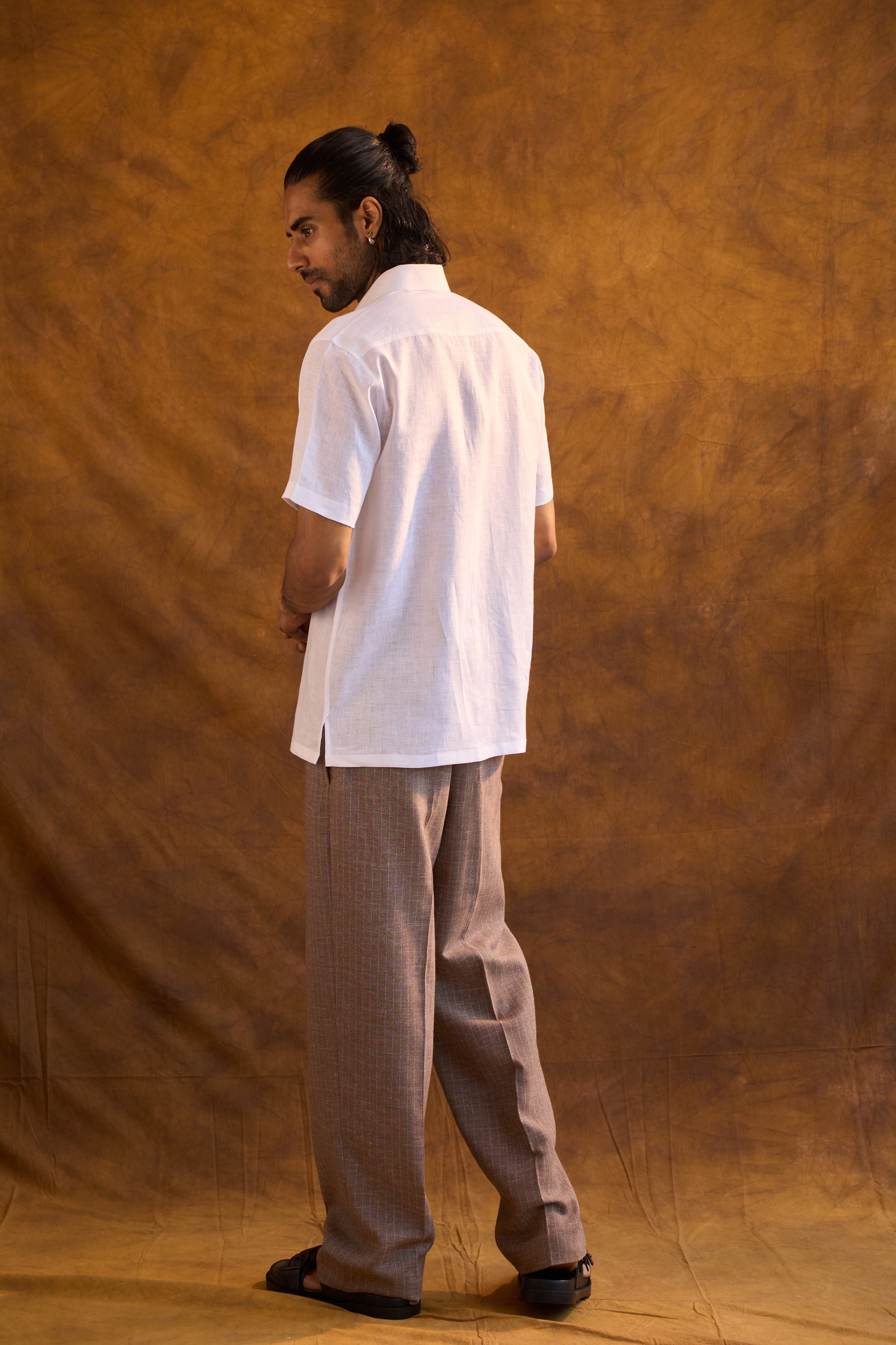White Linen Shirt with Hand-Painted Bird & Floral Motif