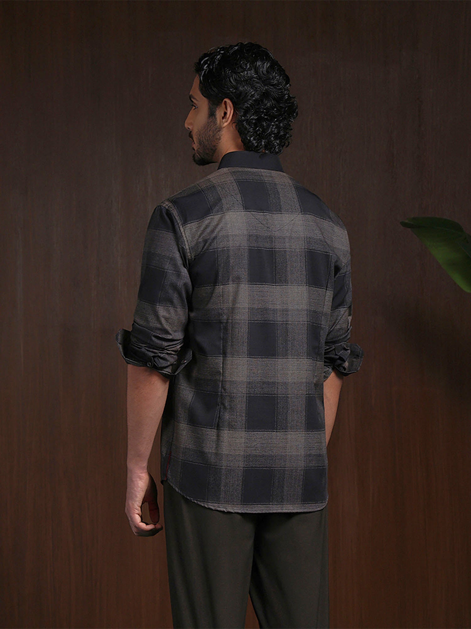 Olive Slim Fit Shirt with Modern Chex Detailing