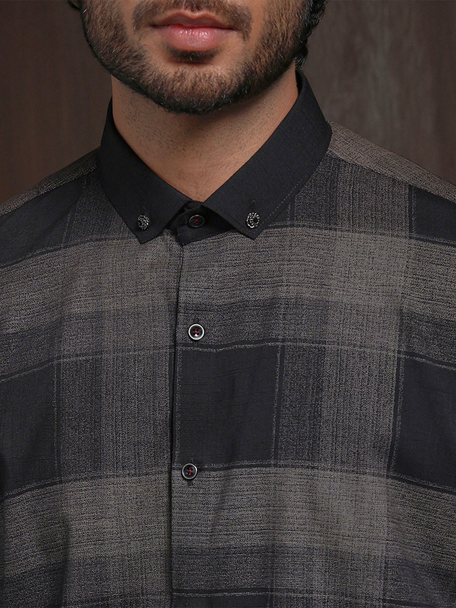 Olive Slim Fit Shirt with Modern Chex Detailing