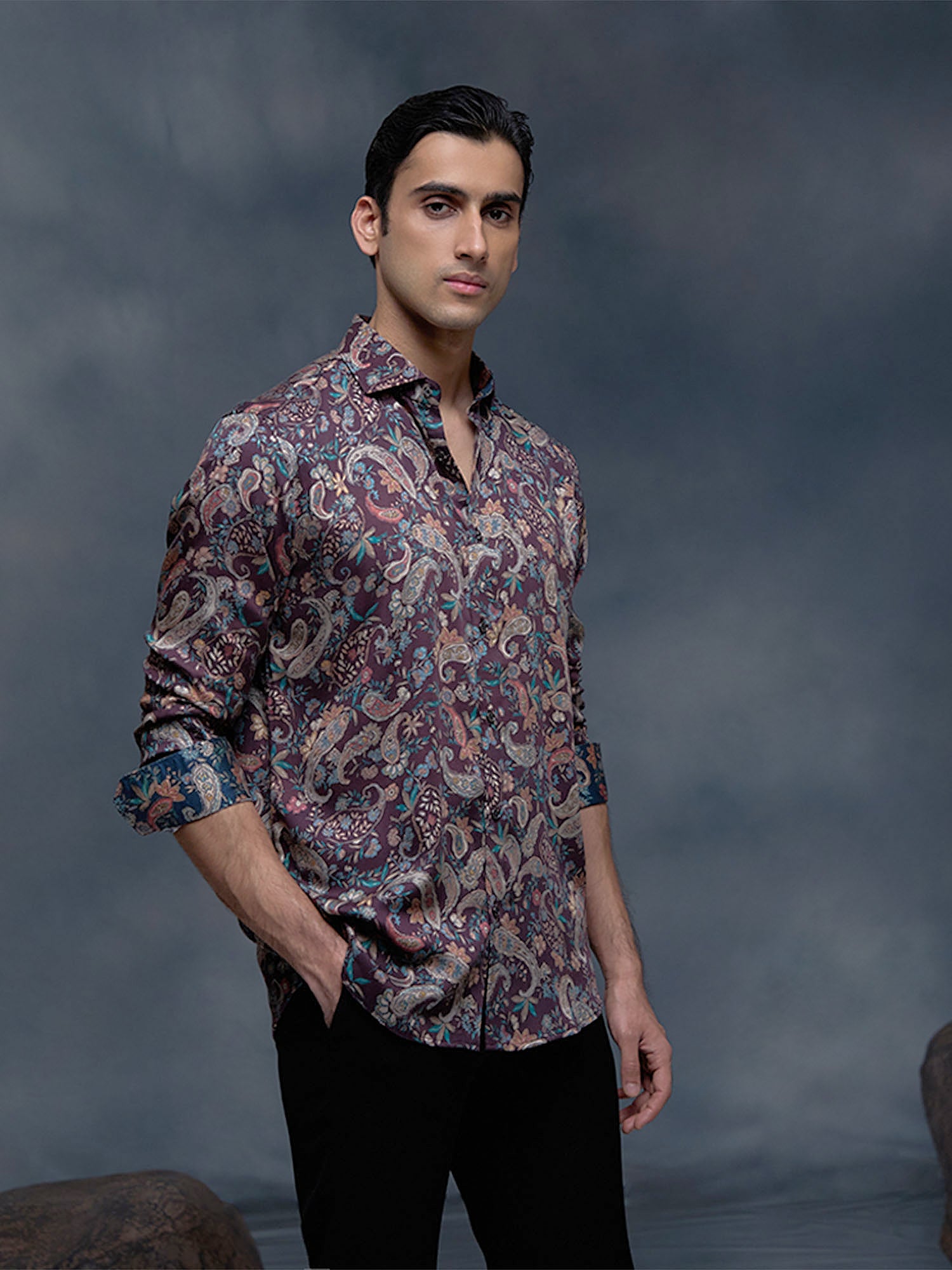 Brown with Multi-Paisley Print Slim Fit Shirt