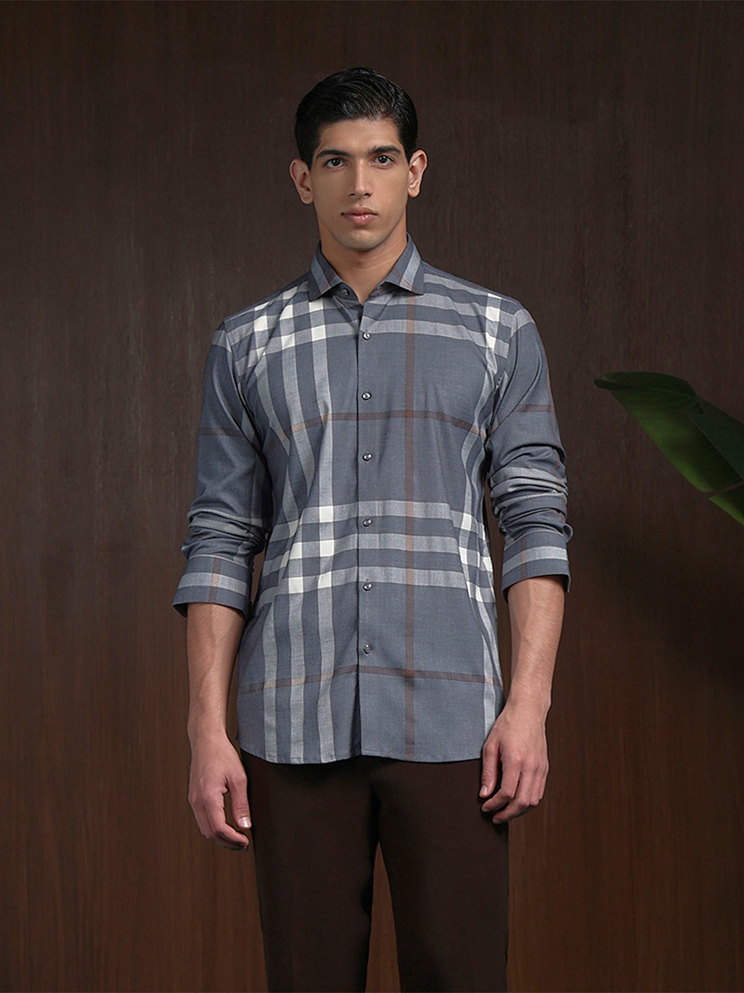Grey Slim Fit Cotton Shirt with Refined Checks Design