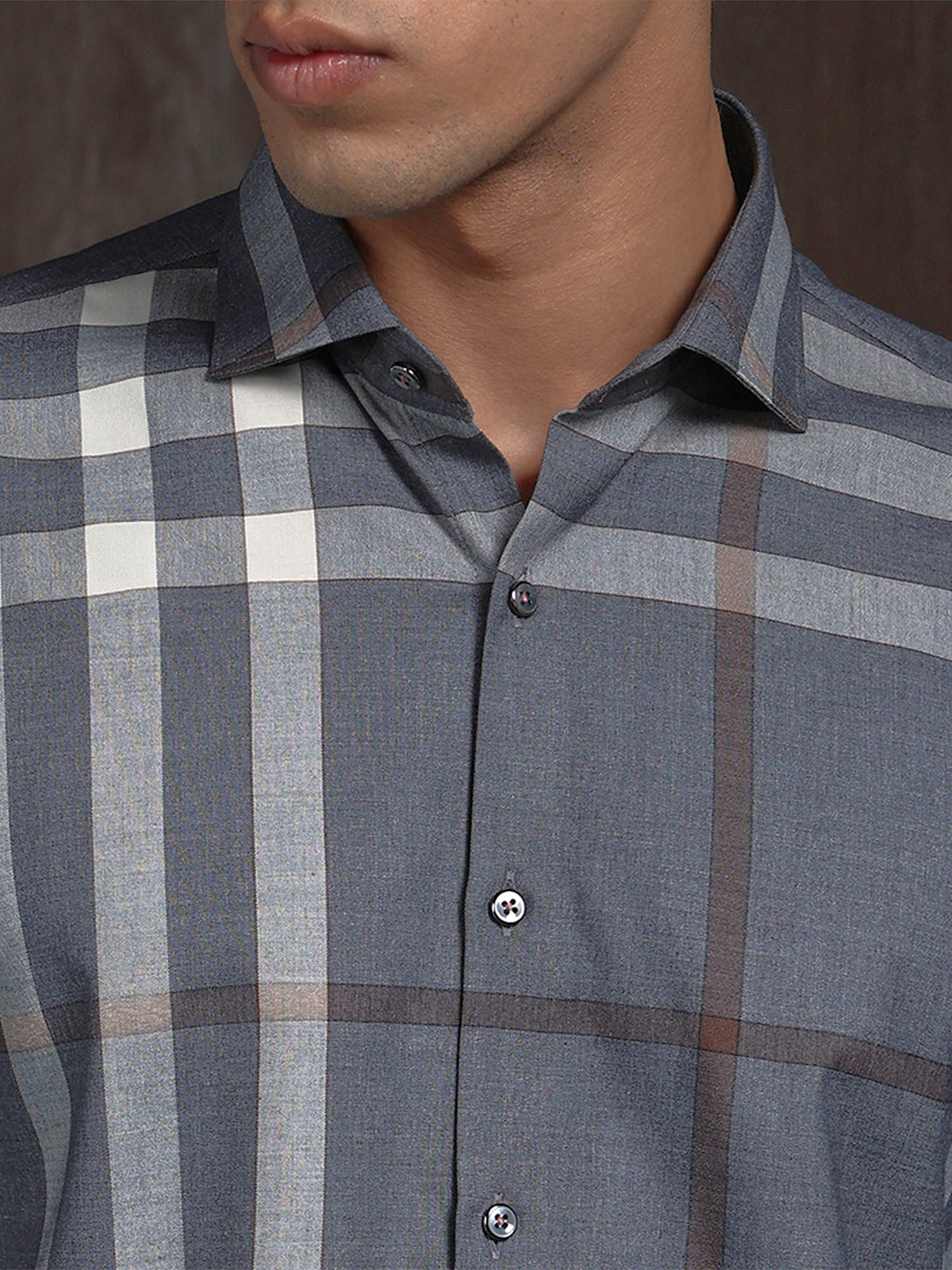 Grey Slim Fit Cotton Shirt with Refined Chex Design