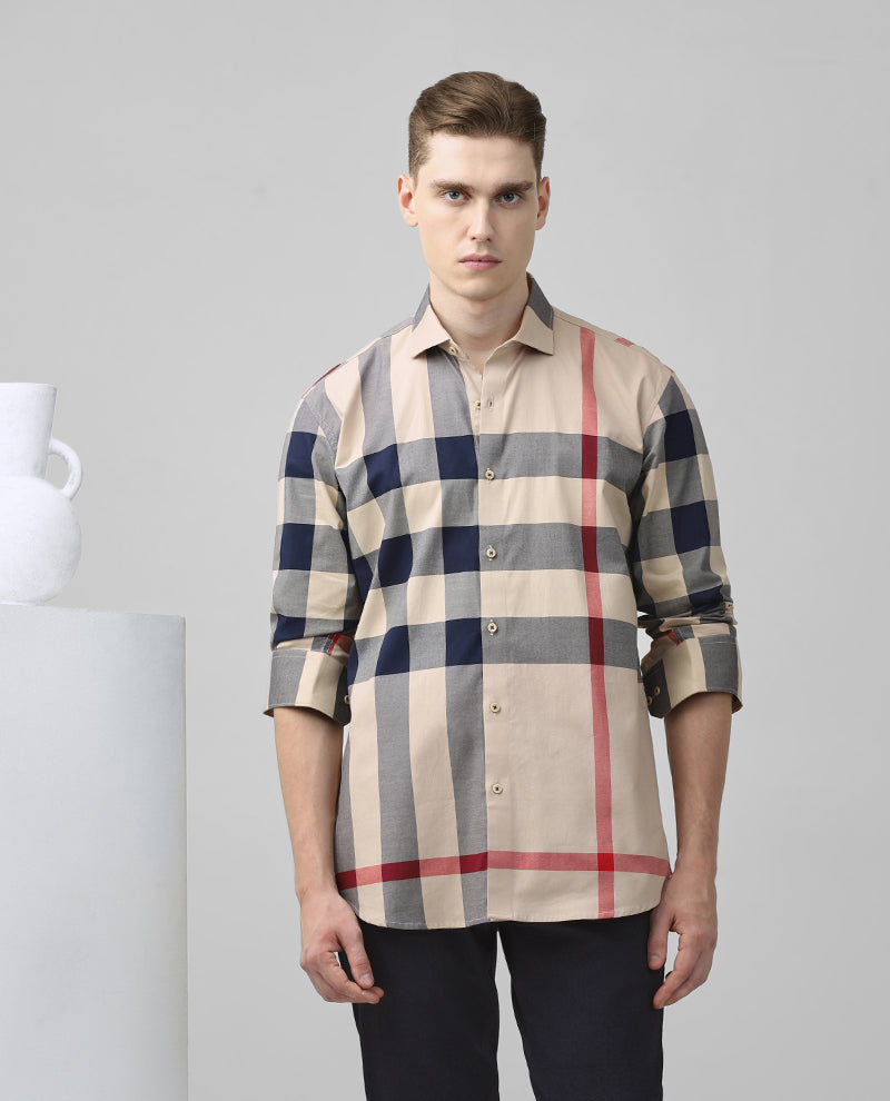 BEIGE CHECKS COTTON SHIRT
