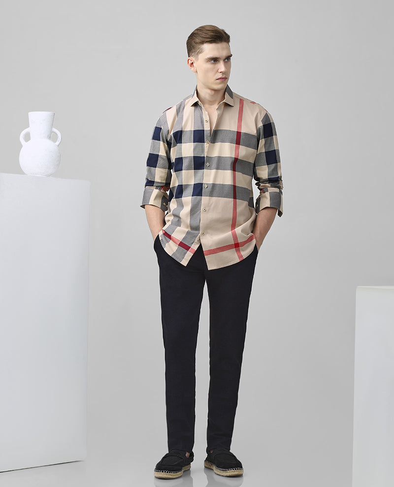 BEIGE CHECKS COTTON SHIRT