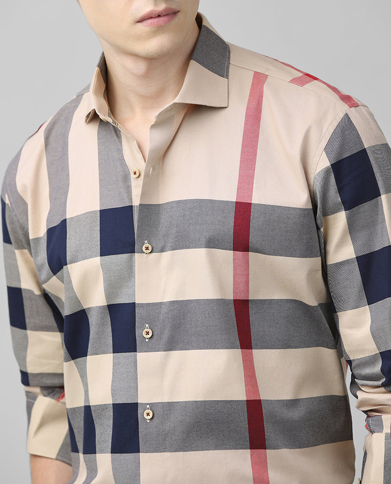 BEIGE CHECKS COTTON SHIRT