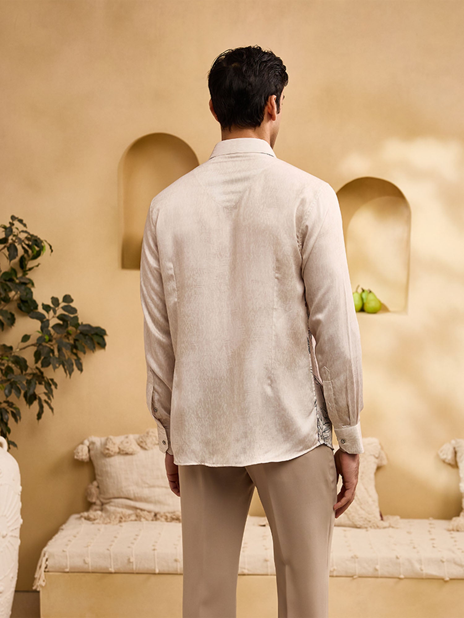 Beige Floral Print Slim Fit Shirt