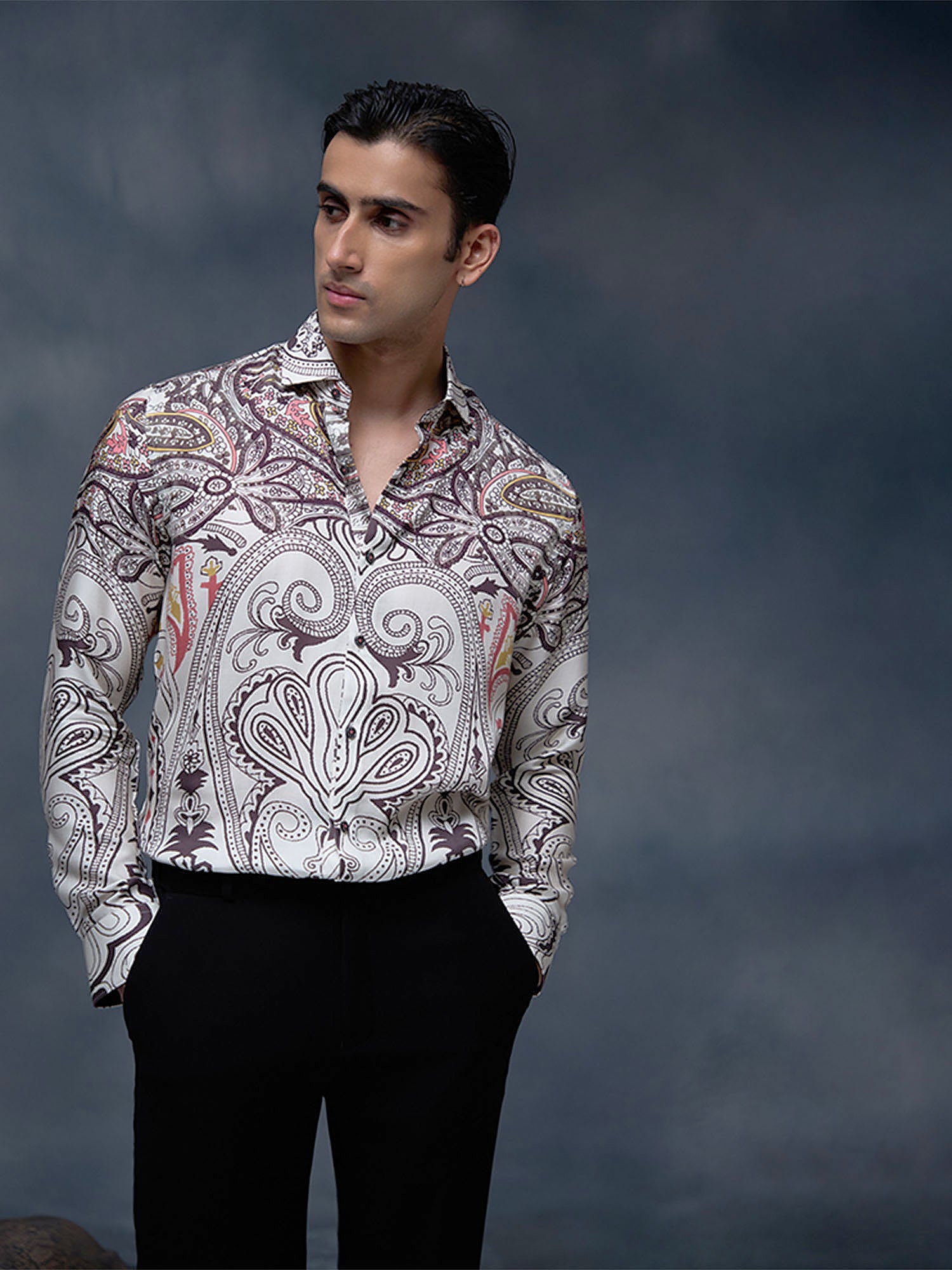 Off-White Multi-Floral Print Slim Fit Shirt