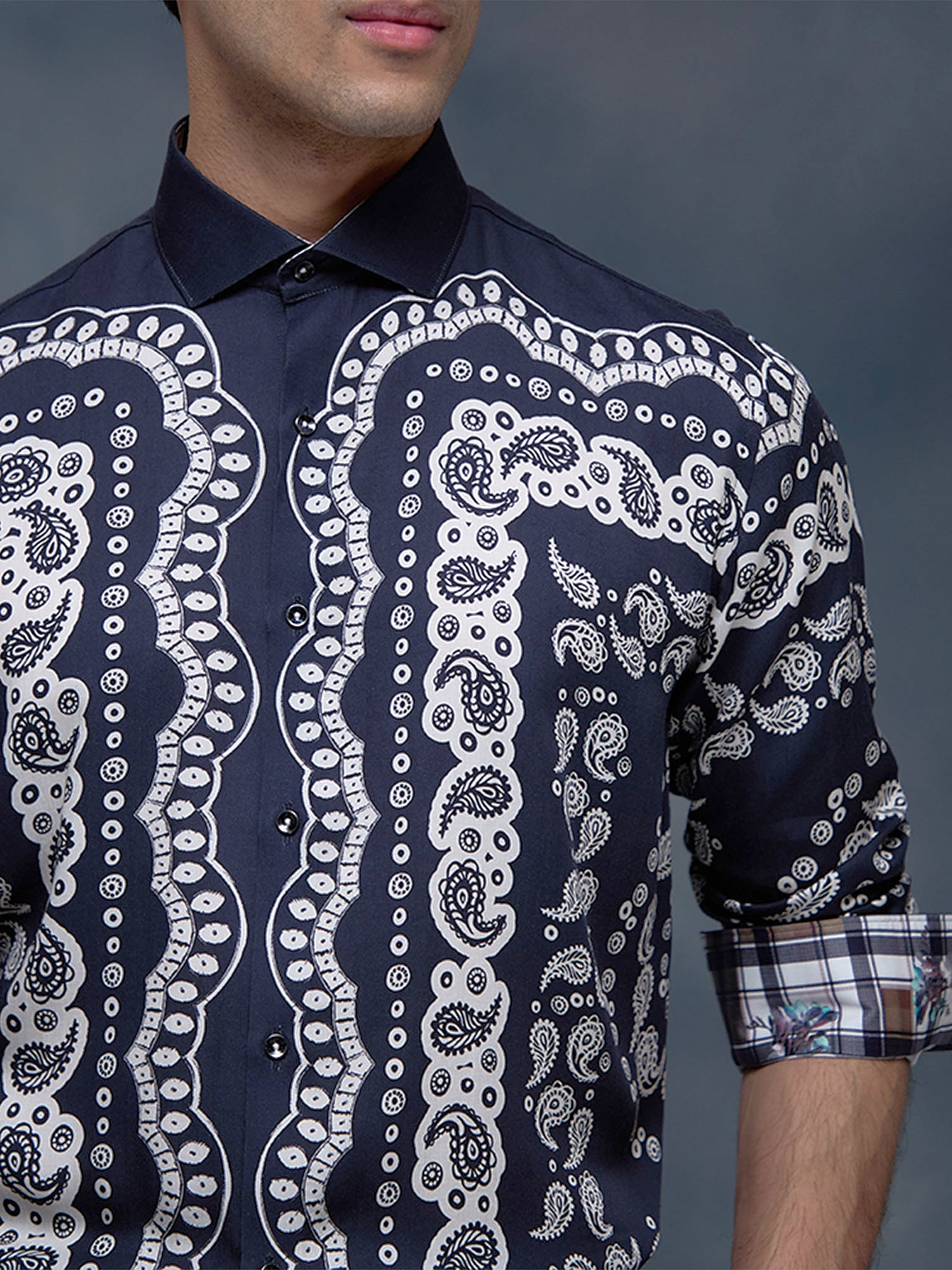 Black Geometric Print Slim Fit Shirt