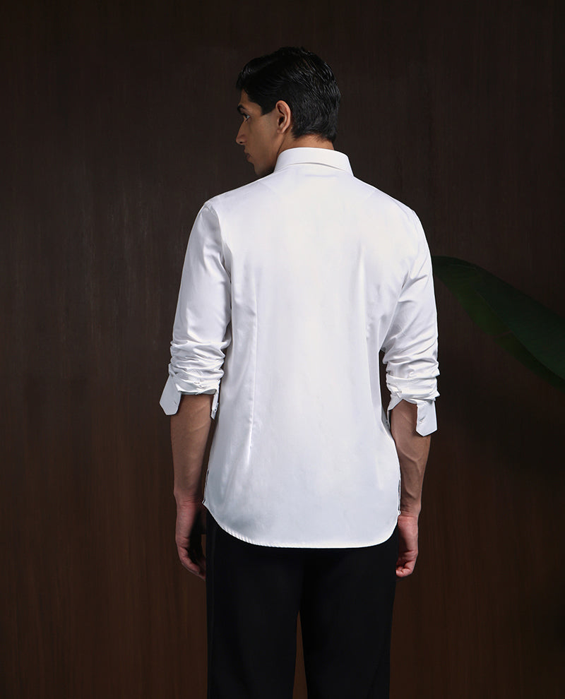White Slim Fit Cotton Shirt with Refined Embroidery Detailing