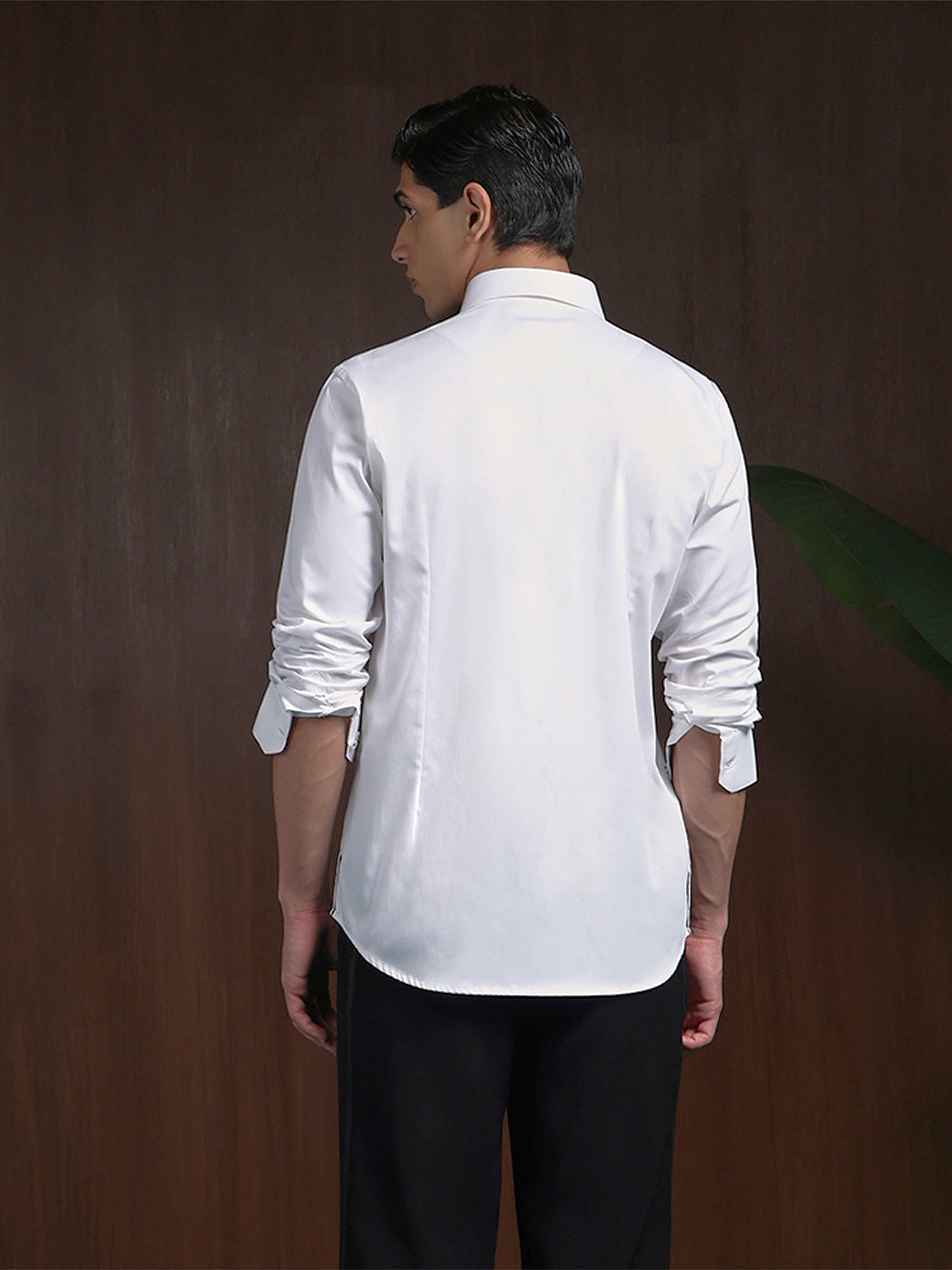 White Slim Fit Cotton Shirt with Refined Embroidery Detailing