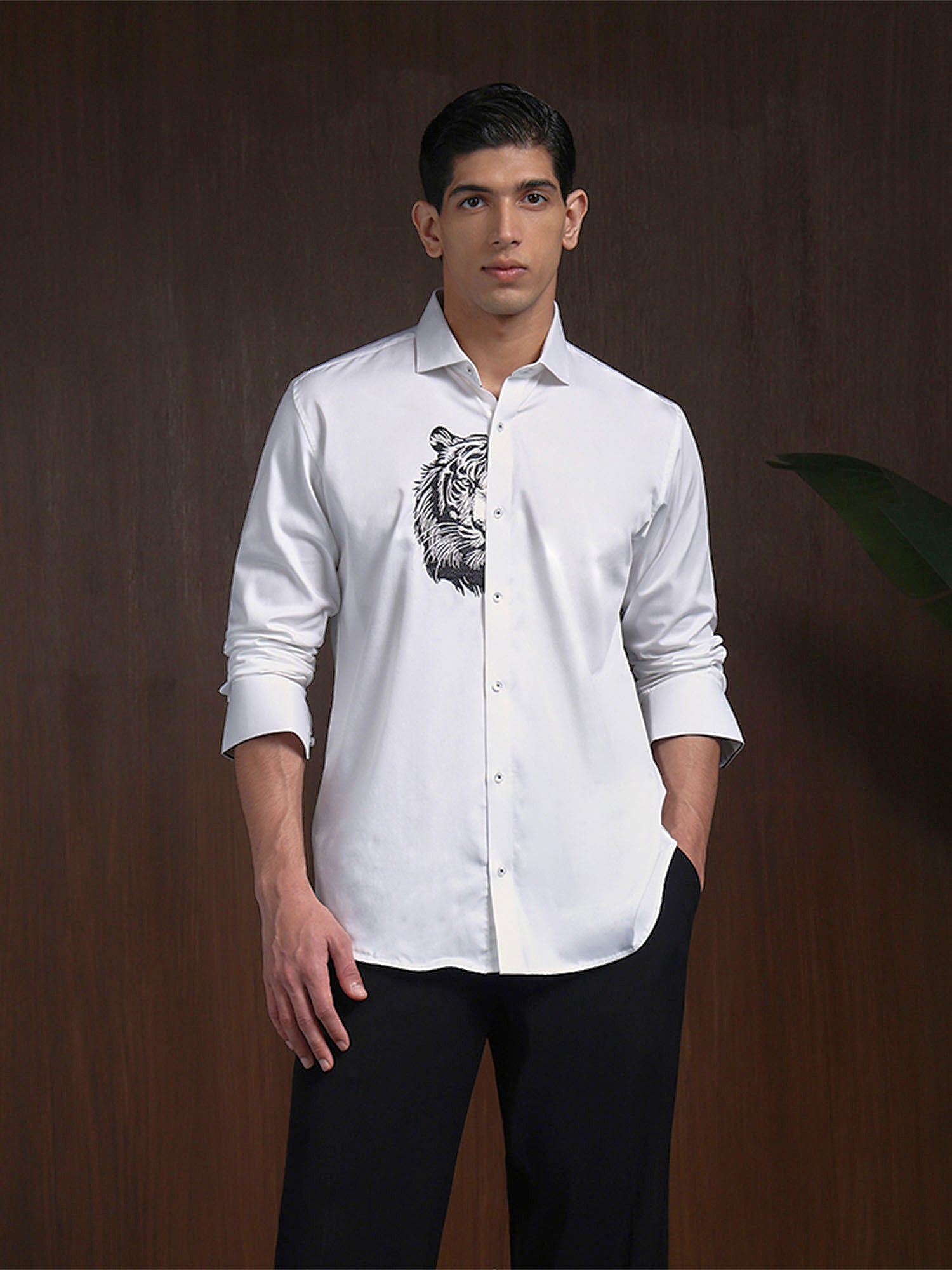White Slim Fit Cotton Shirt with Refined Embroidery Detailing