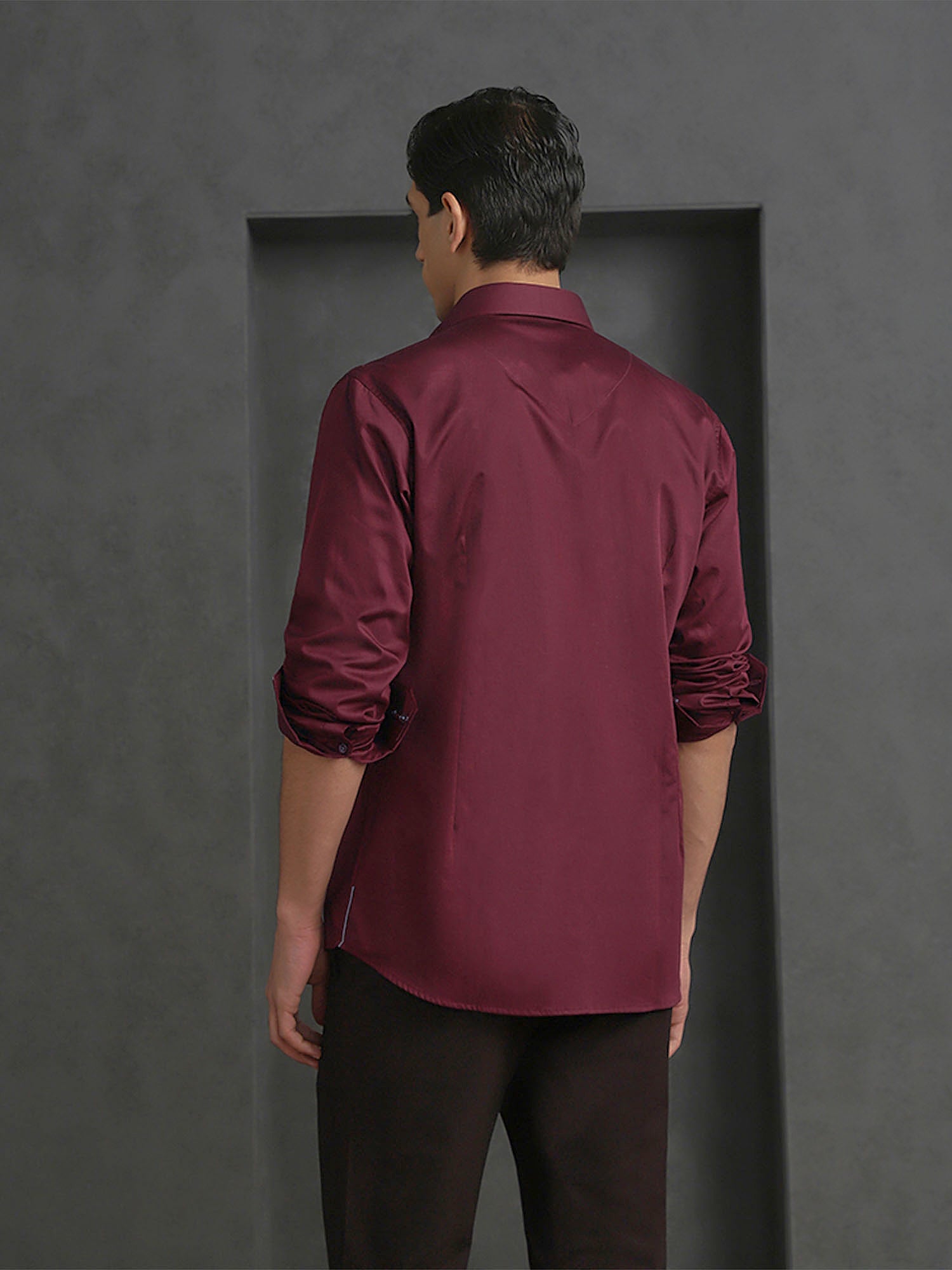 Maroon Slim Fit Cotton Shirt with Distinctive Embroideried Style