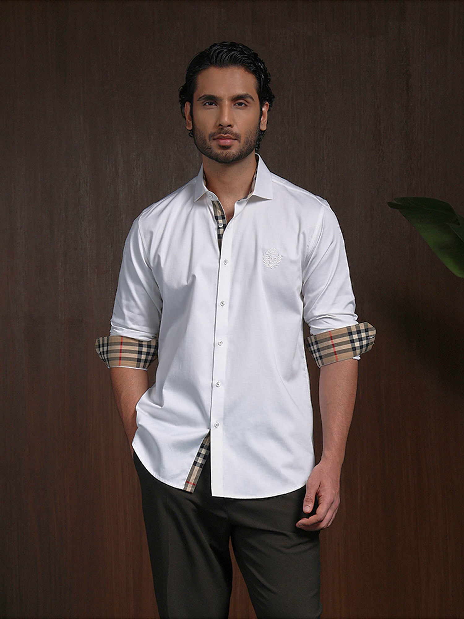 White Slim Fit Cotton Shirt with Refined Embroidered Detailing
