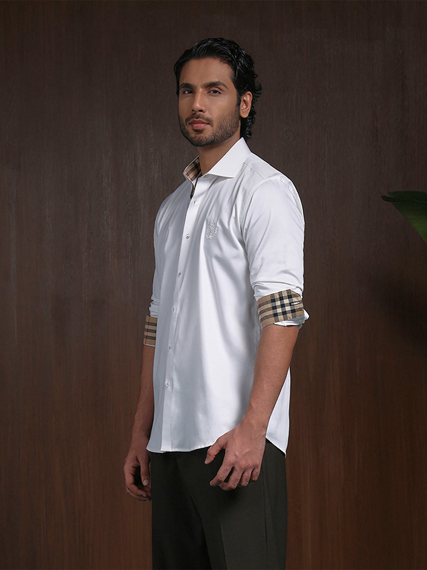 White Slim Fit Cotton Shirt with Refined Embroidered Detailing