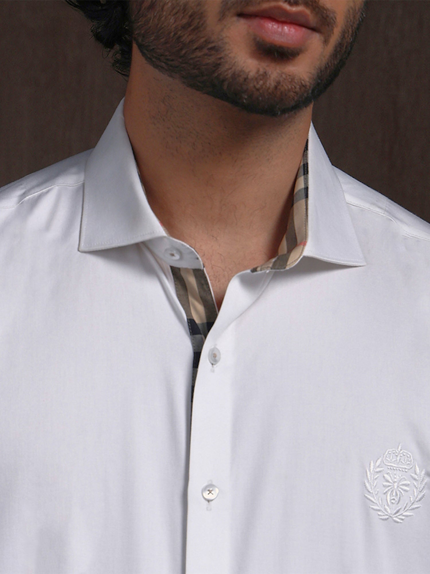 White Slim Fit Cotton Shirt with Refined Embroidered Detailing