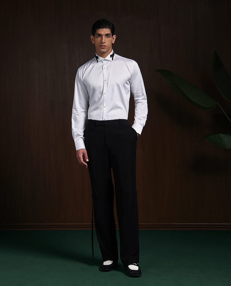 White Slim Fit Supima Cotton Shirt with Minimal Modern Embroidery