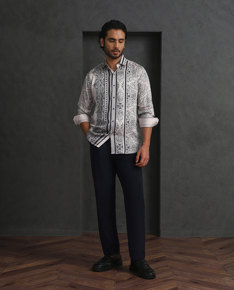 Elegant Fawn Slim Fit Tencel Shirt with Subtle Print Design