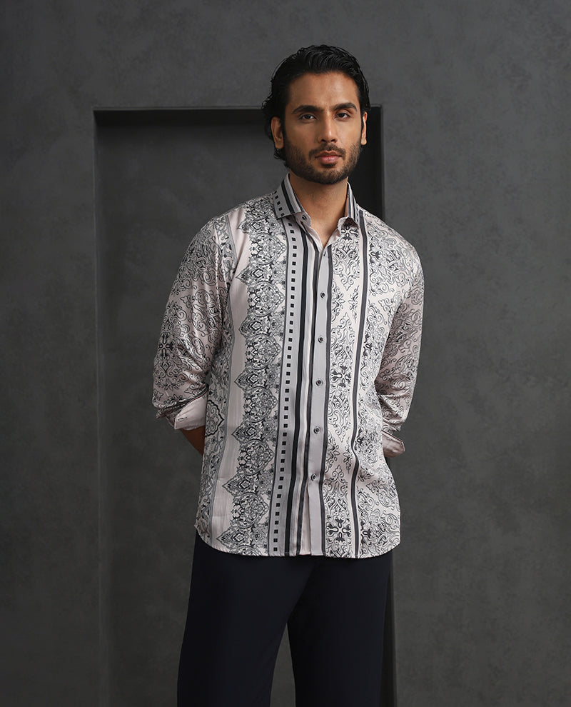 Elegant Fawn Slim Fit Tencel Shirt with Subtle Print Design