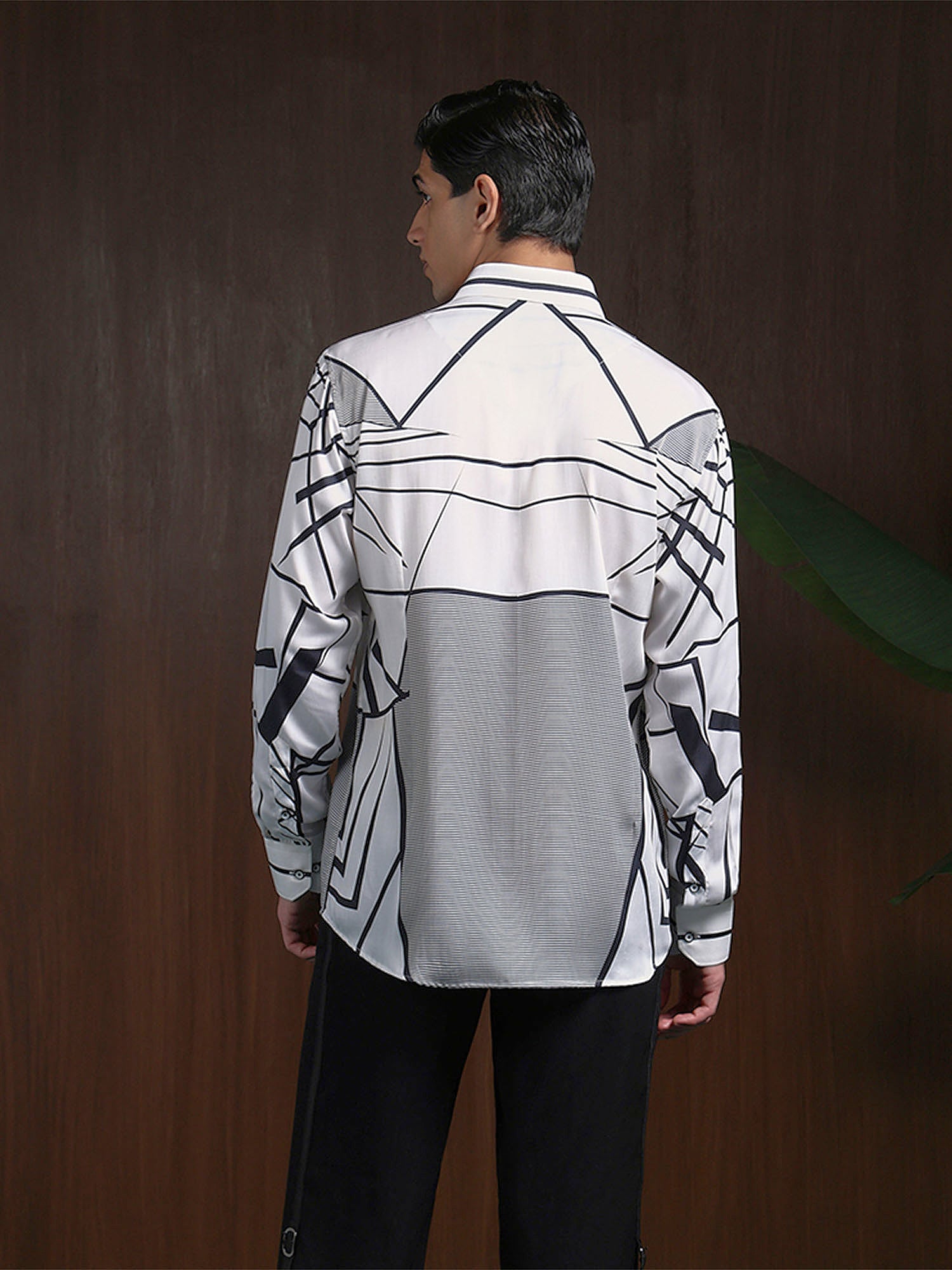 White & Black Slim Fit Tencel Shirt with Striking Print Design