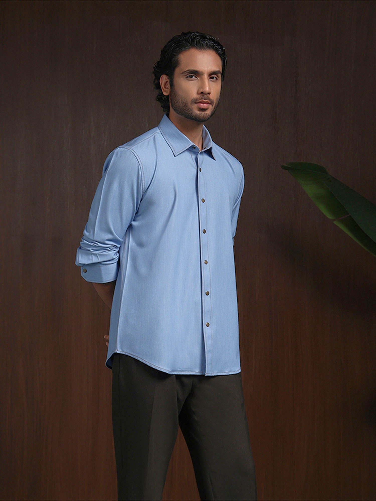 Light Blue Slim Fit Shirt in Premium Modal Fabric