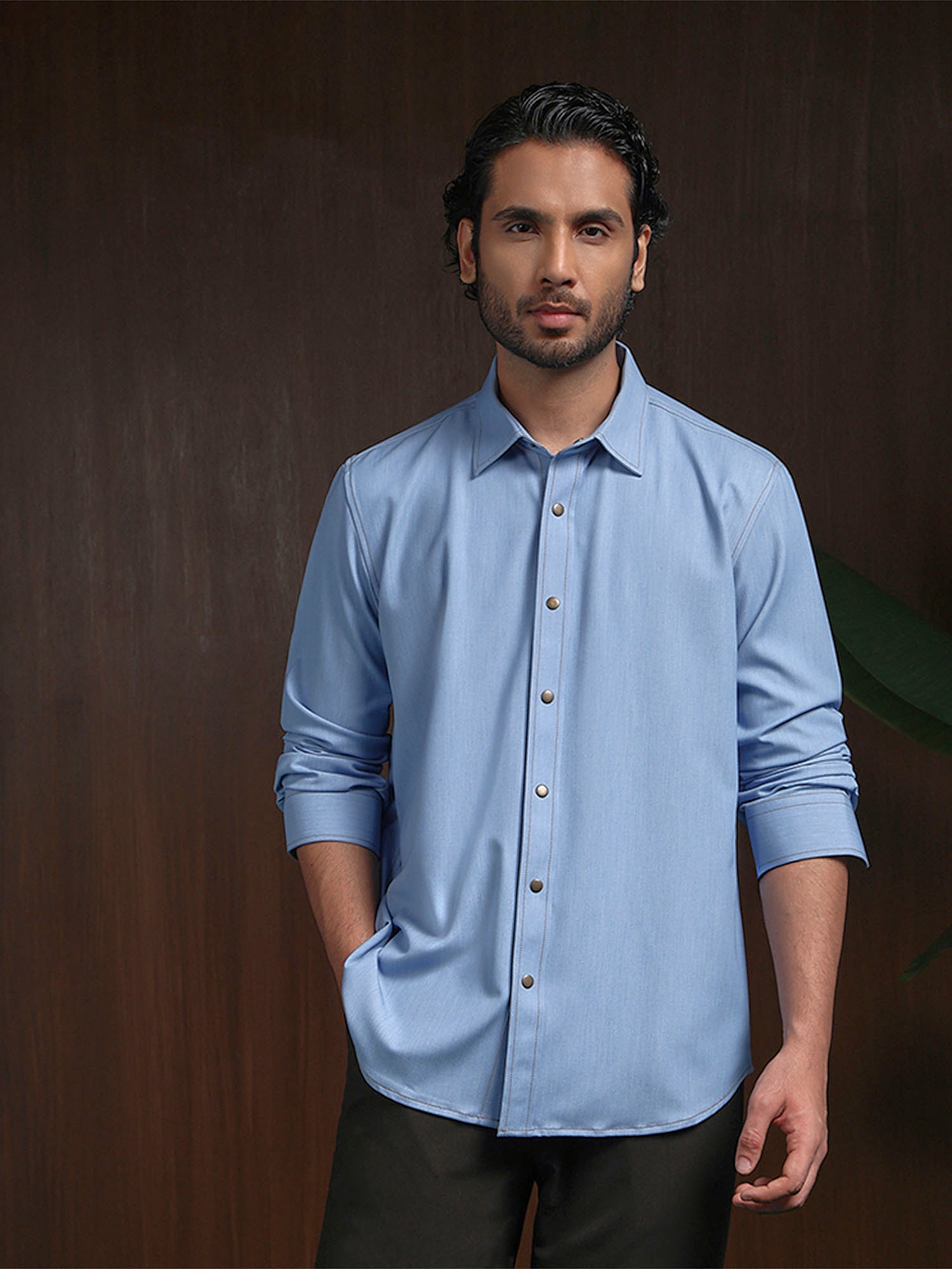 Light Blue Slim Fit Shirt in Premium Modal Fabric