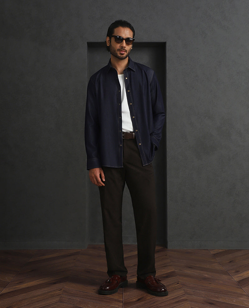 Navy Blue Slim Fit Shirt in Soft Model Fabric