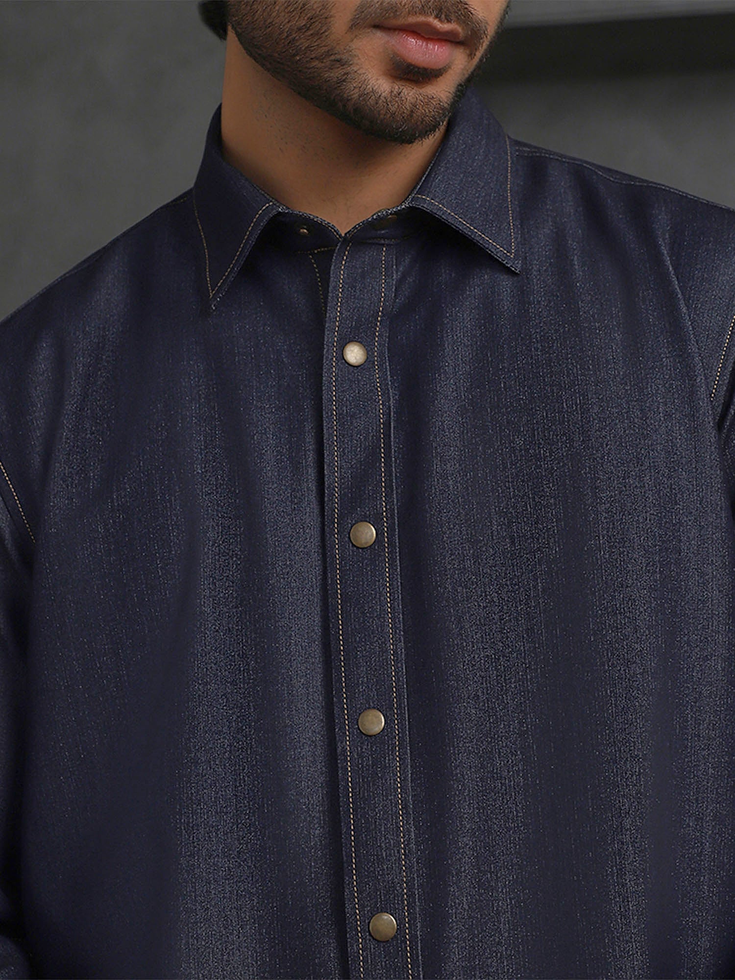 Navy Blue Slim Fit Shirt in Soft Model Fabric