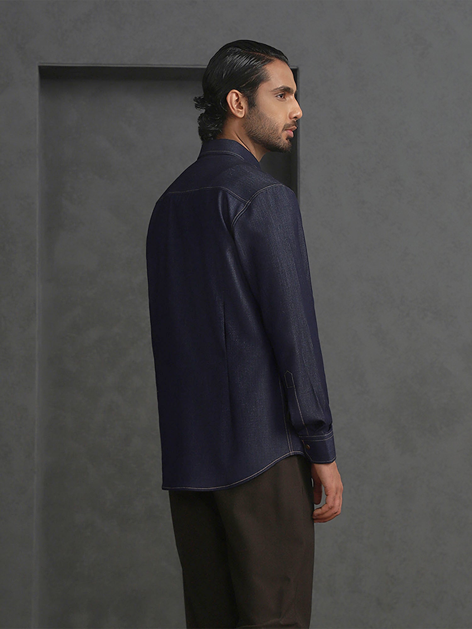 Navy Blue Slim Fit Shirt in Soft Model Fabric
