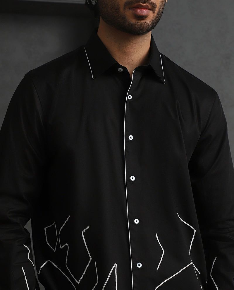 Vibrant Black Coloured Slim Fit Cotton Shirt with Artistic embroidery