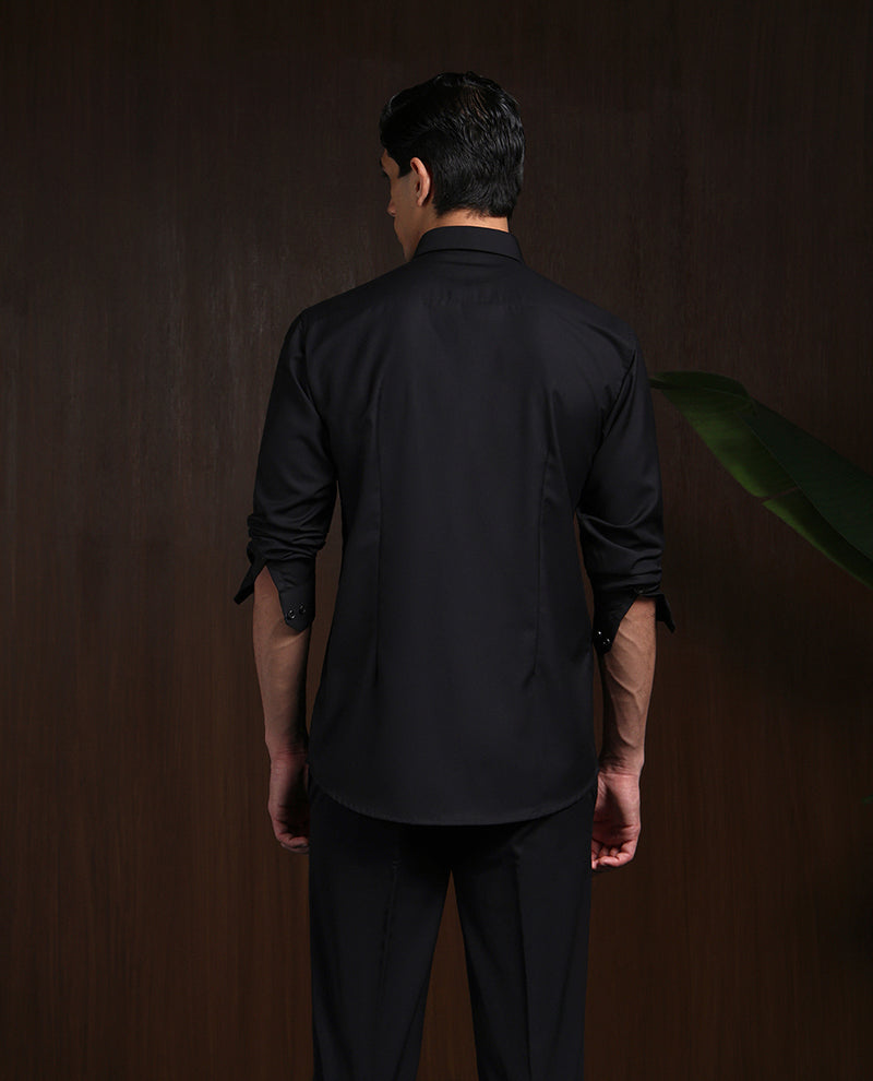 Black Terry Rayon Designer Shirt with Modern Small Collar