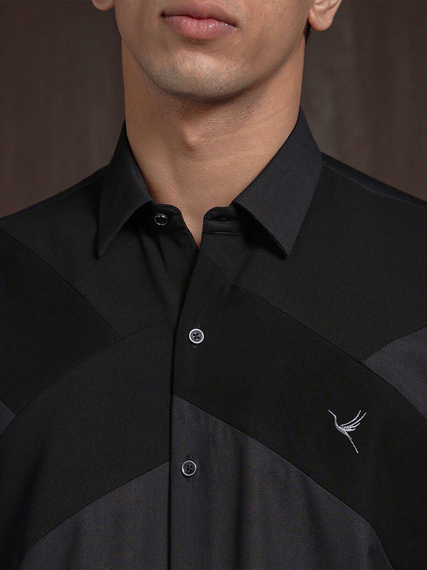 Black Terry Rayon Designer Shirt with Modern Small Collar