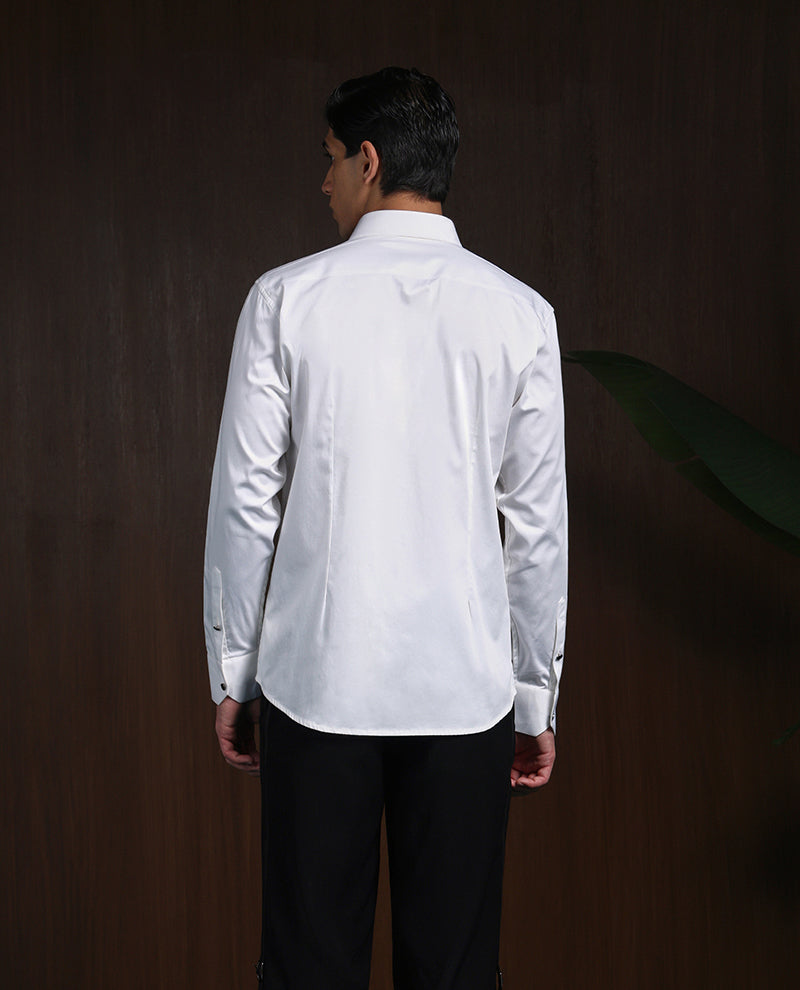 White Slim Fit Cotton Designer Shirt with Small Collar