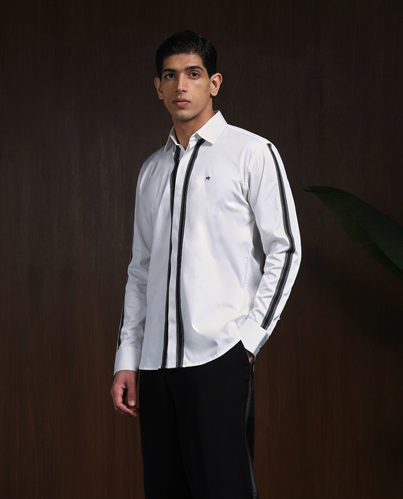 White Slim Fit Cotton Designer Shirt with Small Collar