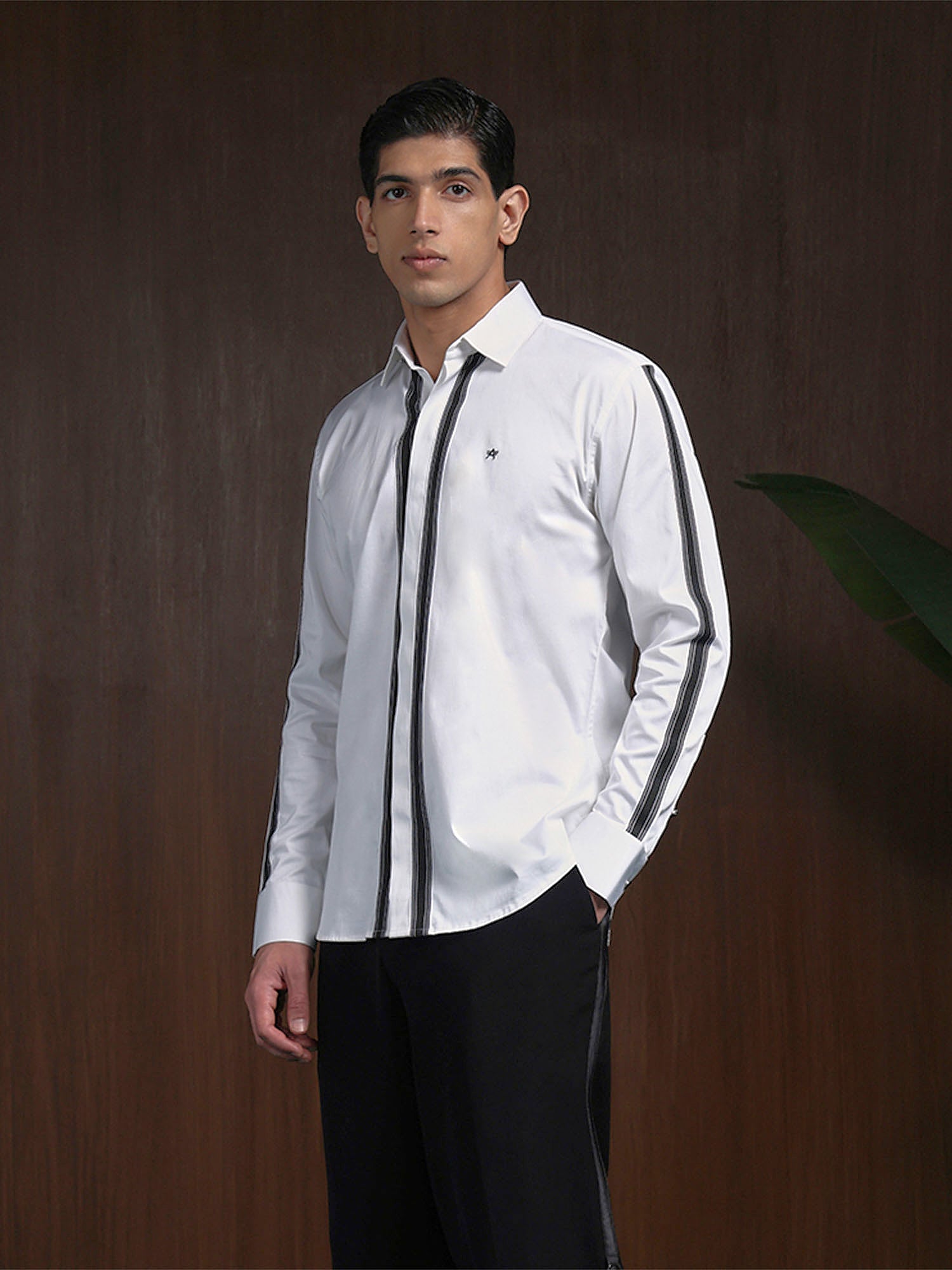 White Slim Fit Cotton Designer Shirt with Small Collar