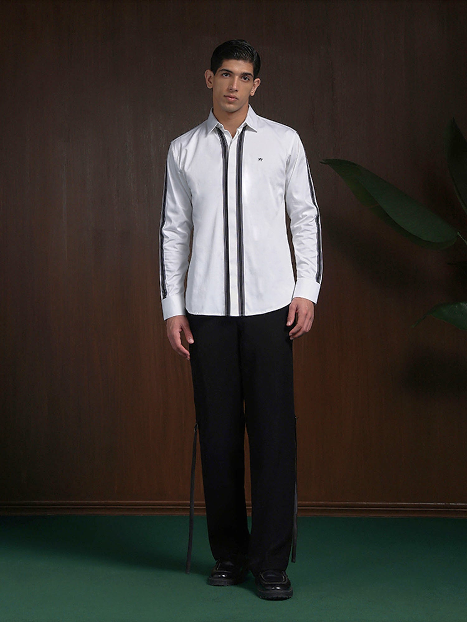 White Slim Fit Cotton Designer Shirt with Small Collar