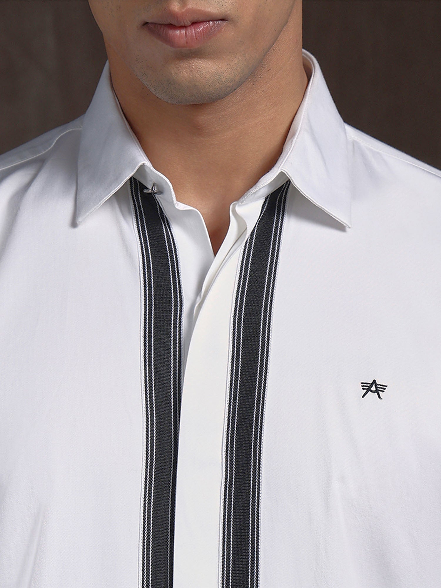 White Slim Fit Cotton Designer Shirt with Small Collar