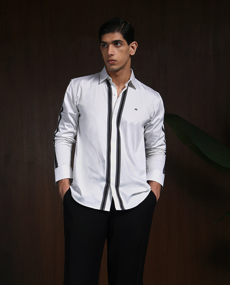White Slim Fit Cotton Designer Shirt with Small Collar