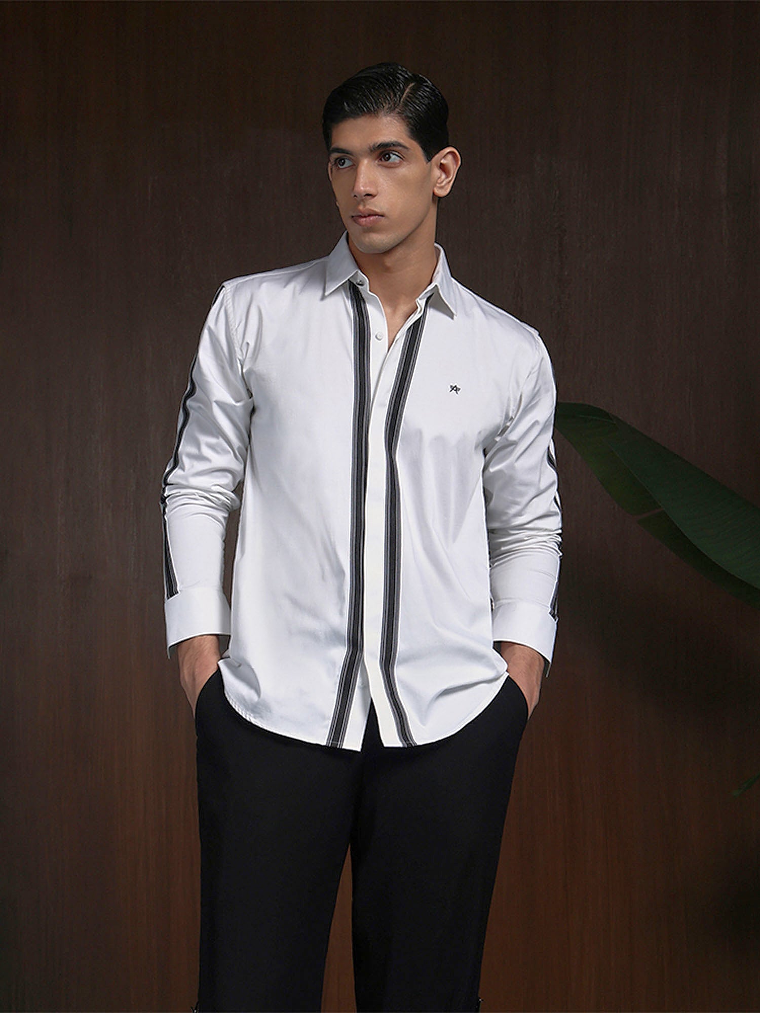 White Slim Fit Cotton Designer Shirt with Small Collar