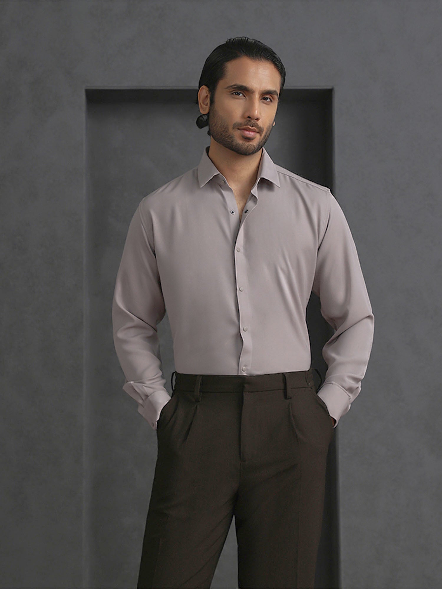 Beige Slim Fit Stroma Shirt with Timeless Plain Design