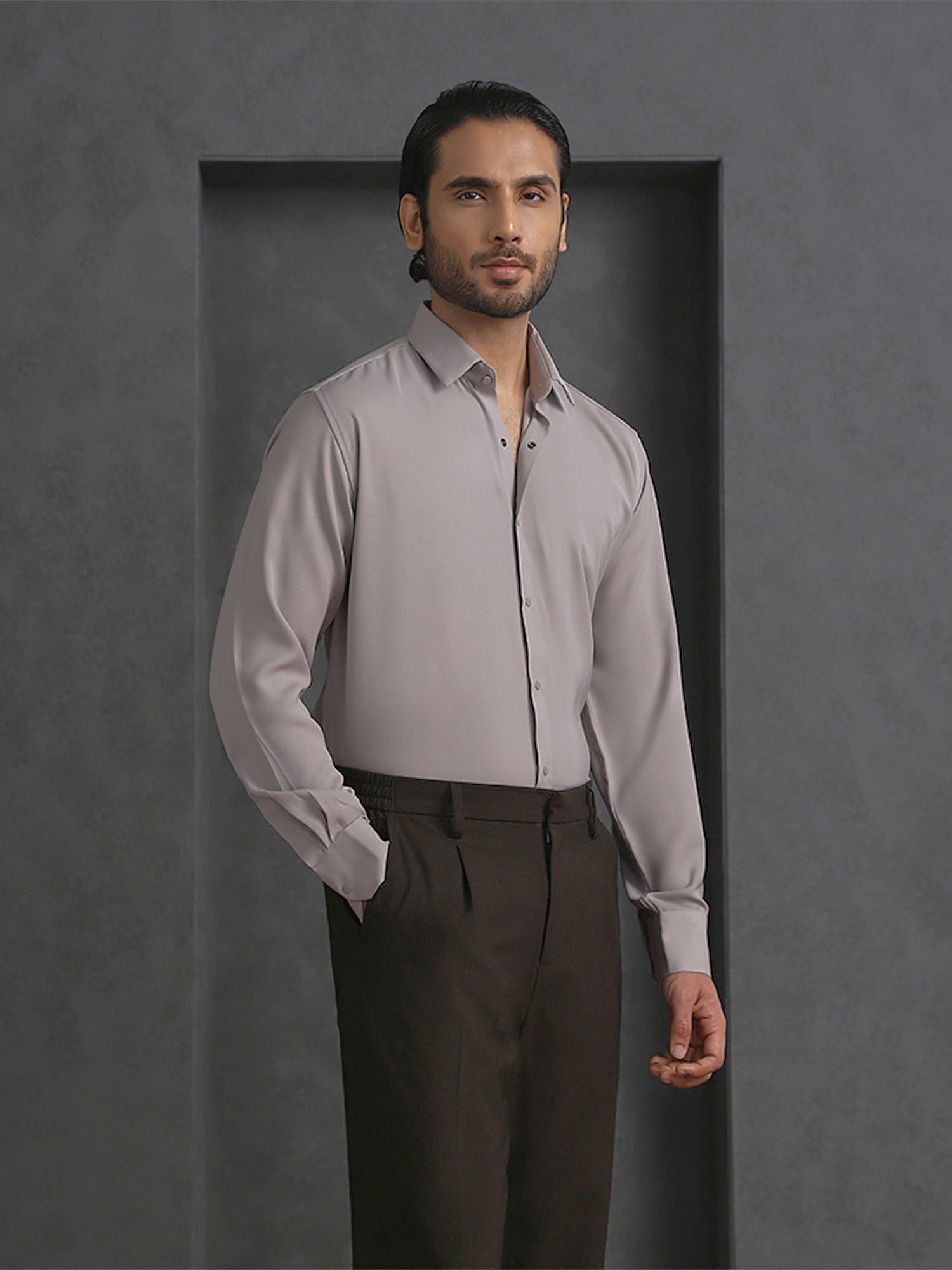 Beige Slim Fit Stroma Shirt with Timeless Plain Design