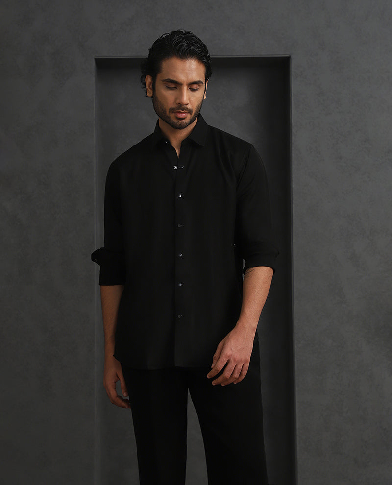 Black Slim Fit Stroma Shirt with Classic Plain Elegance