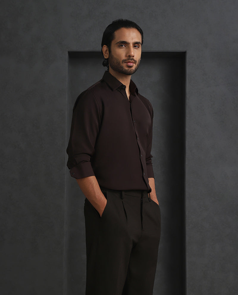 Dark Brown Slim Fit Stroma Shirt with Classic Plain Design