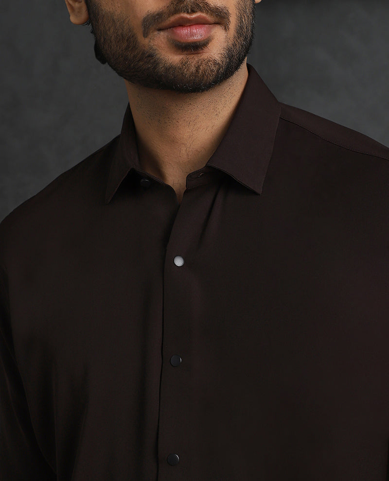 Dark Brown Slim Fit Stroma Shirt with Classic Plain Design