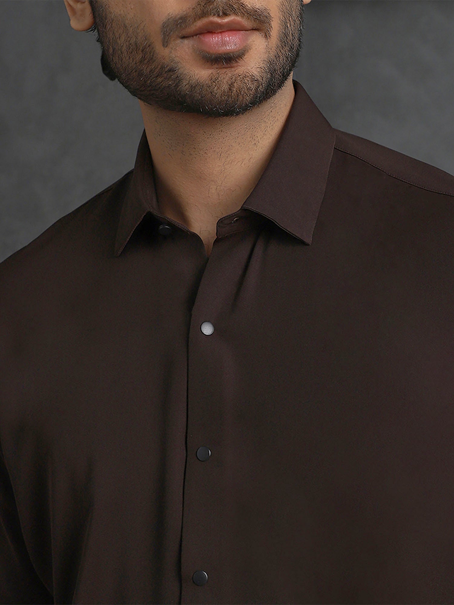 Dark Brown Slim Fit Stroma Shirt with Classic Plain Design