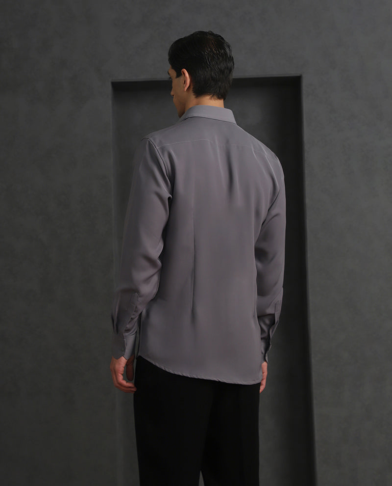 Grey Slim Fit Stroma Shirt with Classic Plain Design