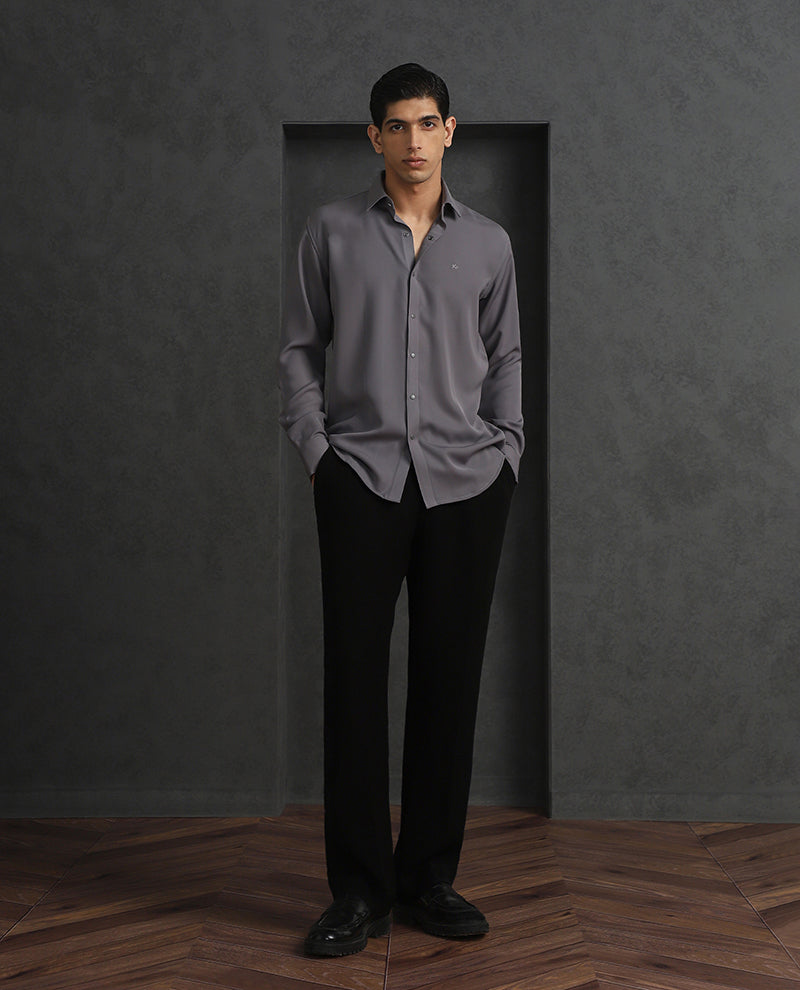 Grey Slim Fit Stroma Shirt with Classic Plain Design